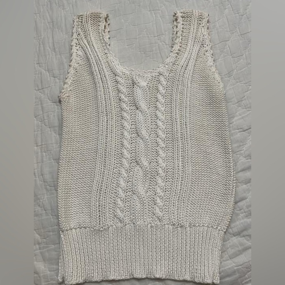 Vintage Hand-Knit Cable Scoop Neck Tank - Cream